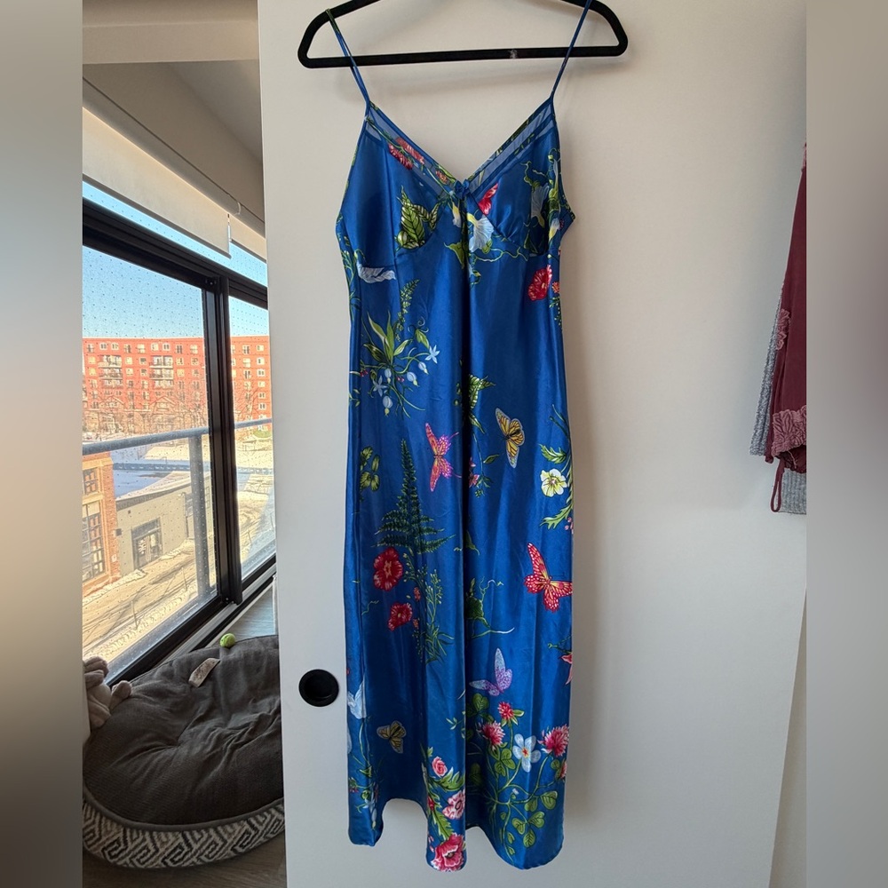 Vintage 90s Floral Blue Slip Dress - Picture 2 of 3
